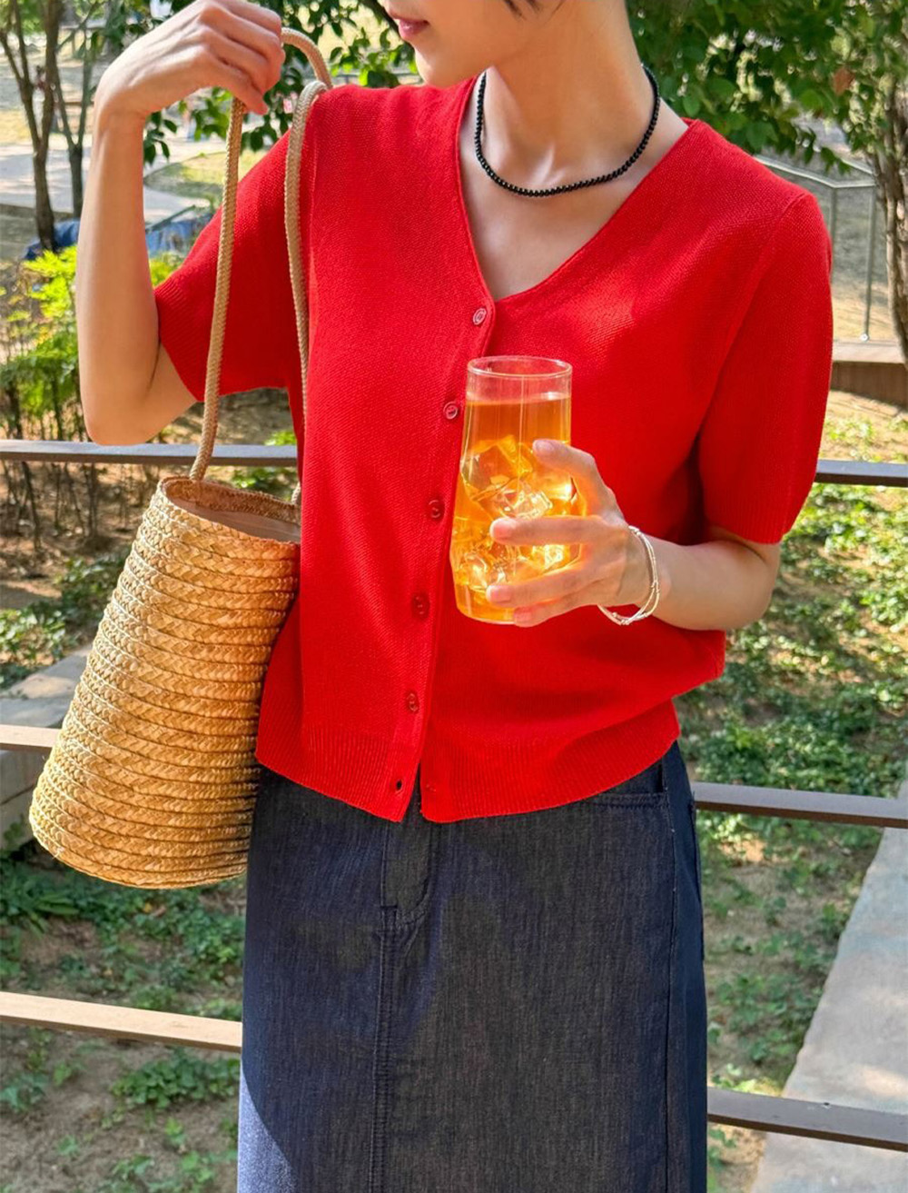 針織開襟短袖罩衫外套
