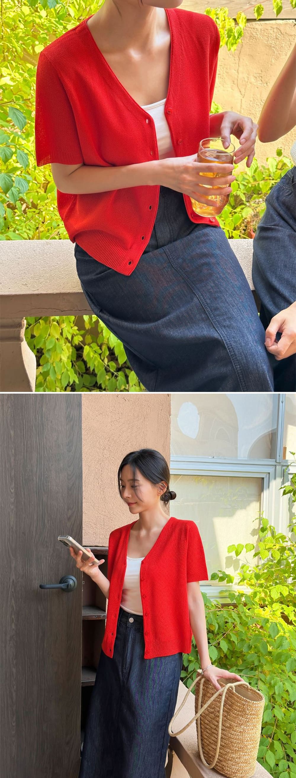 針織開襟短袖罩衫外套