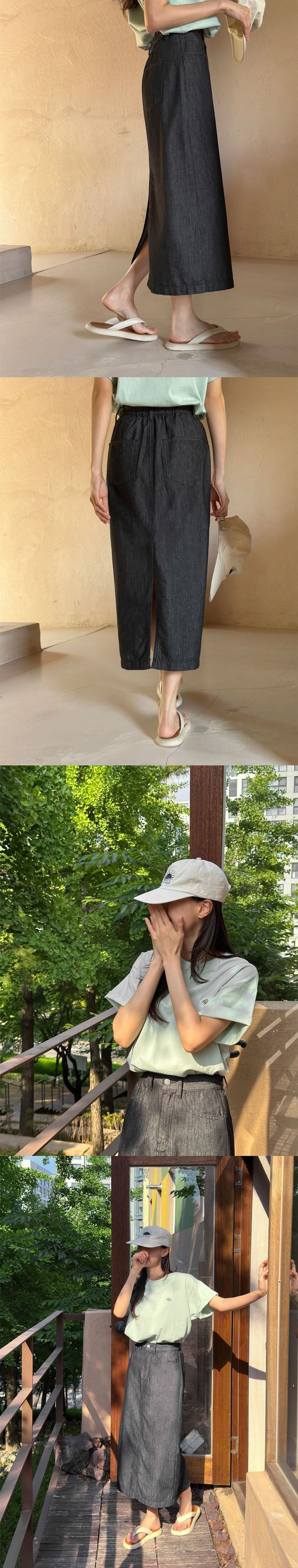 簡約後開衩牛仔長裙
