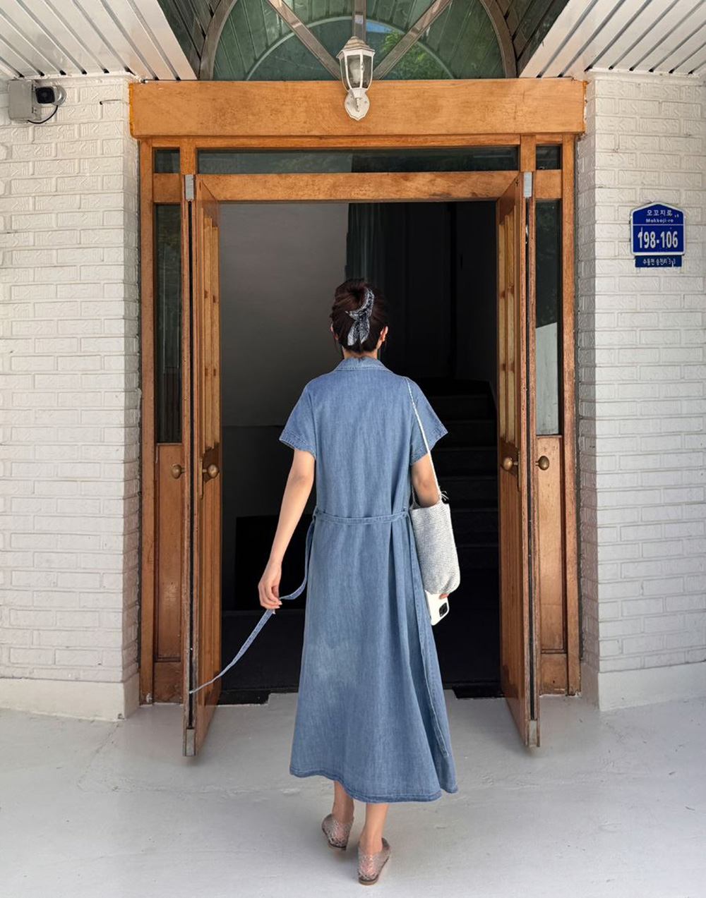 襯衫領牛仔綁帶洋裝