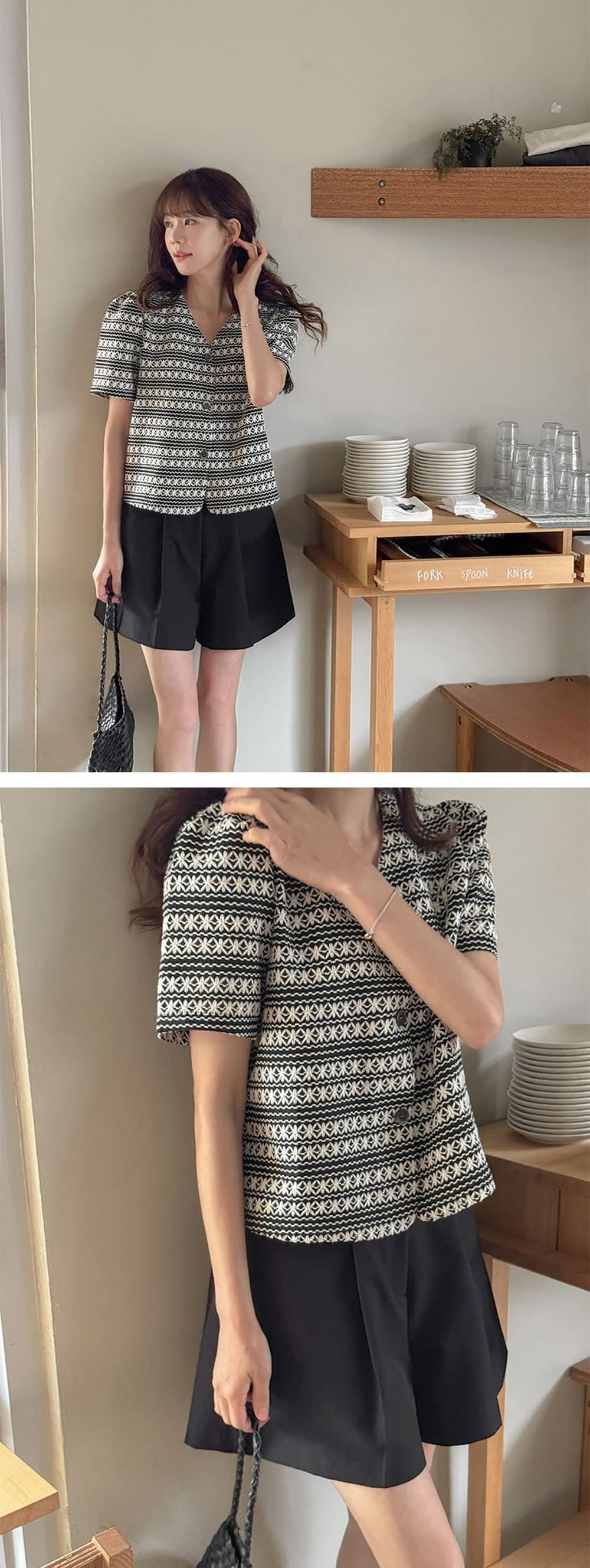 精緻刺繡短袖襯衫外套