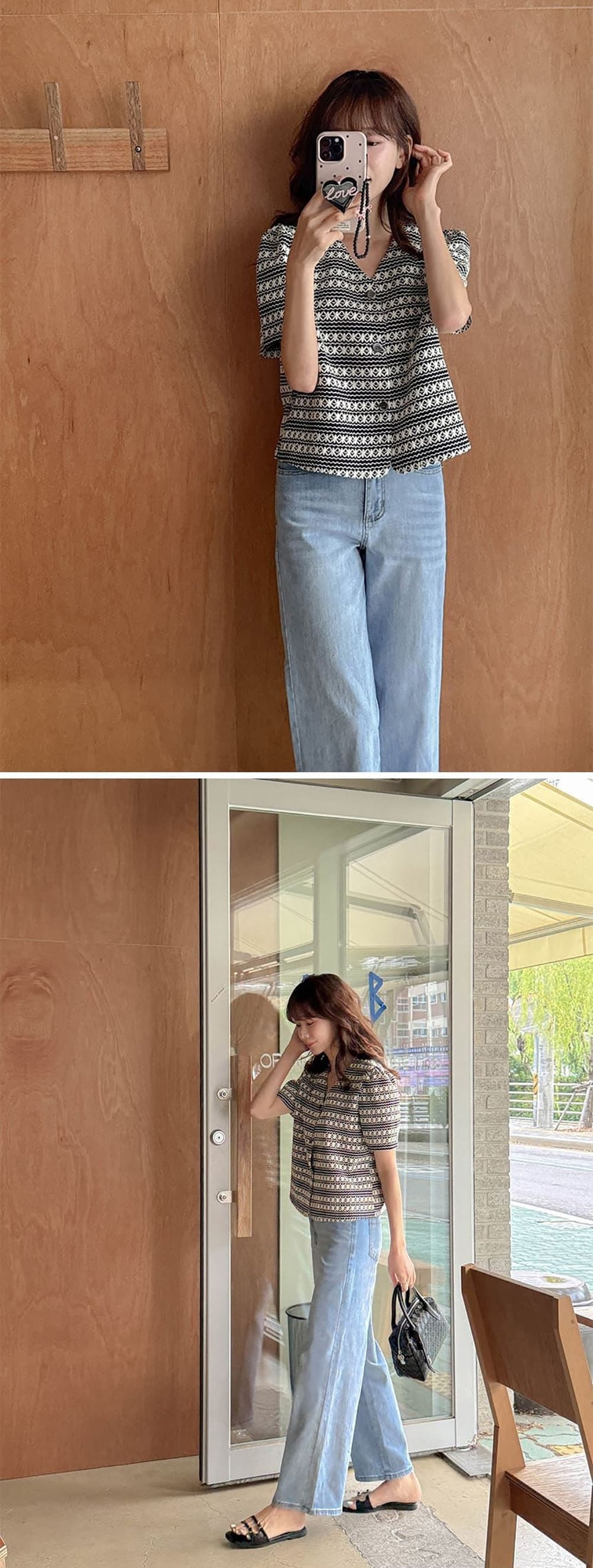 精緻刺繡短袖襯衫外套