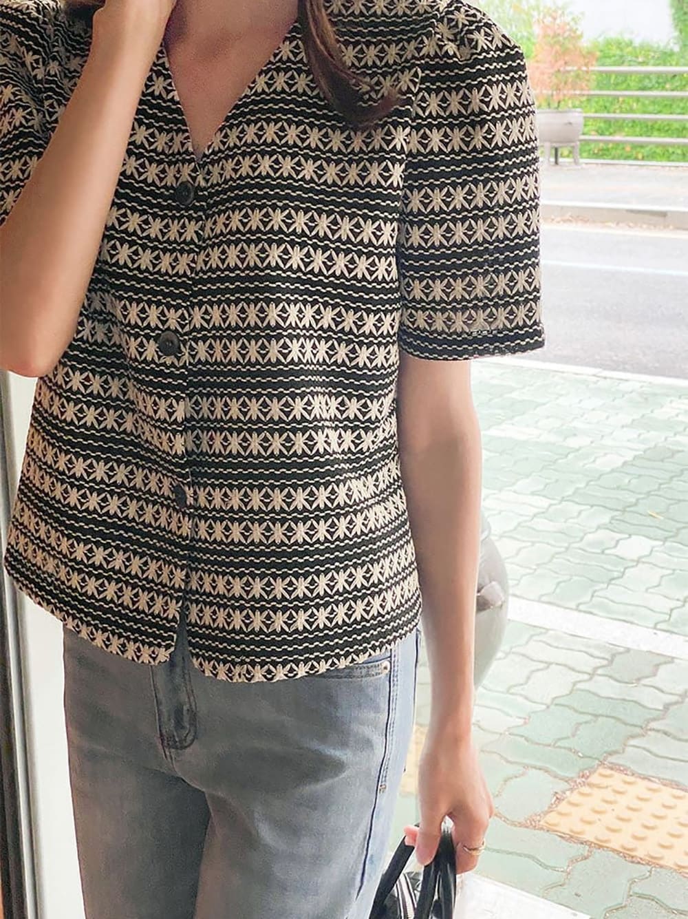 精緻刺繡短袖襯衫外套