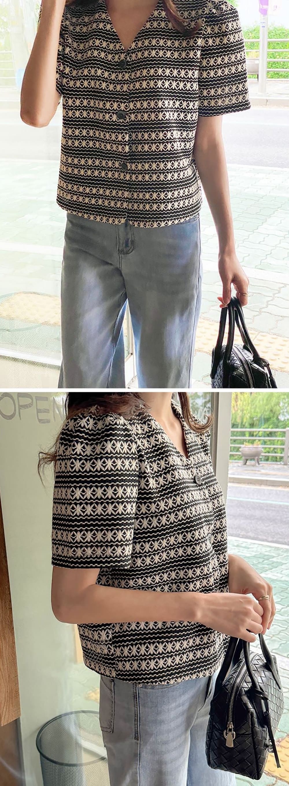 精緻刺繡短袖襯衫外套
