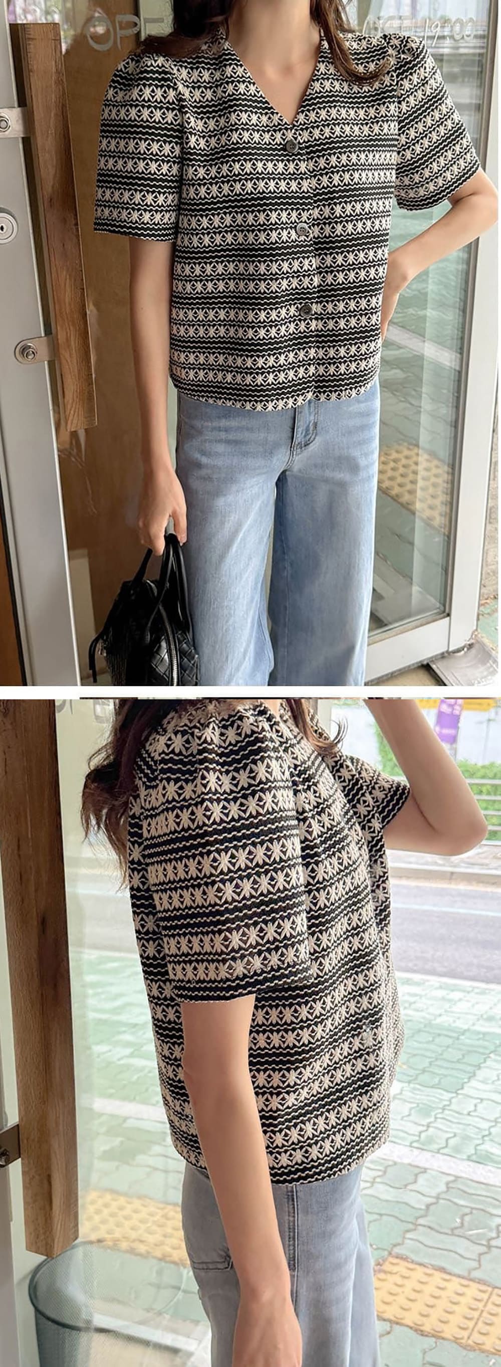 精緻刺繡短袖襯衫外套