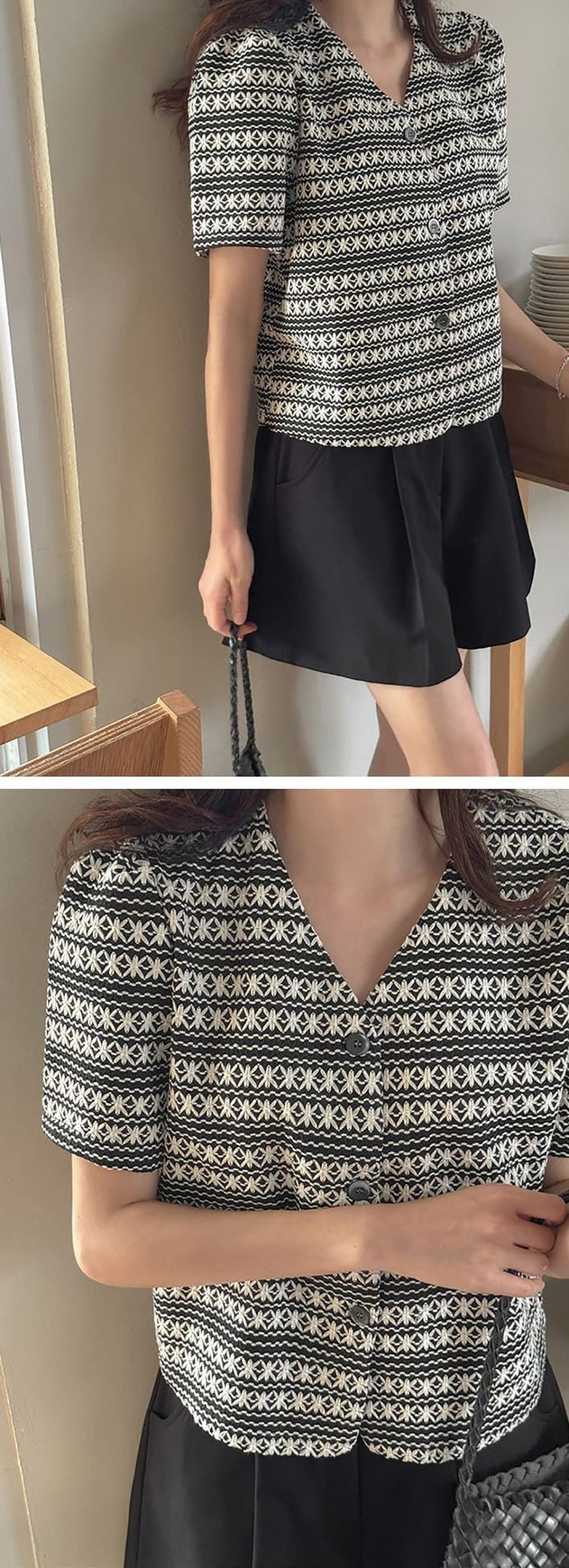 精緻刺繡短袖襯衫外套