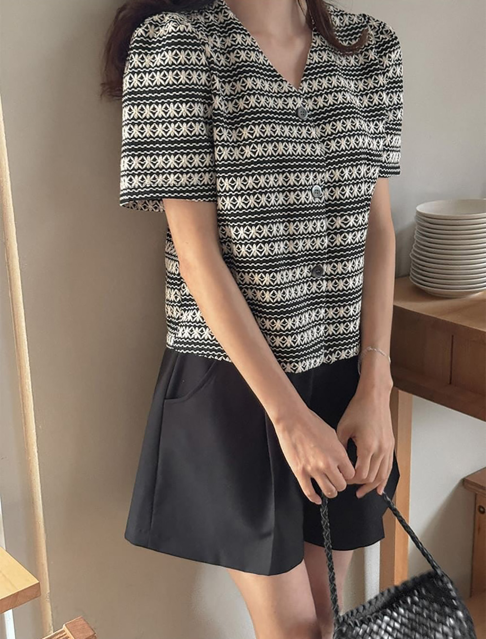 精緻刺繡短袖襯衫外套