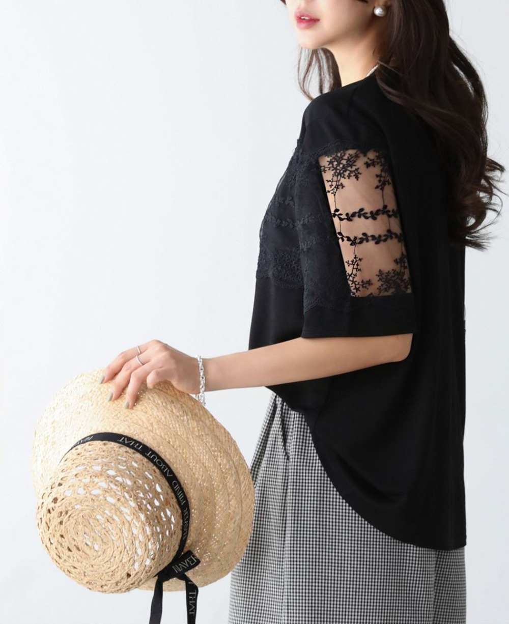 精緻蕾絲透膚袖上衣