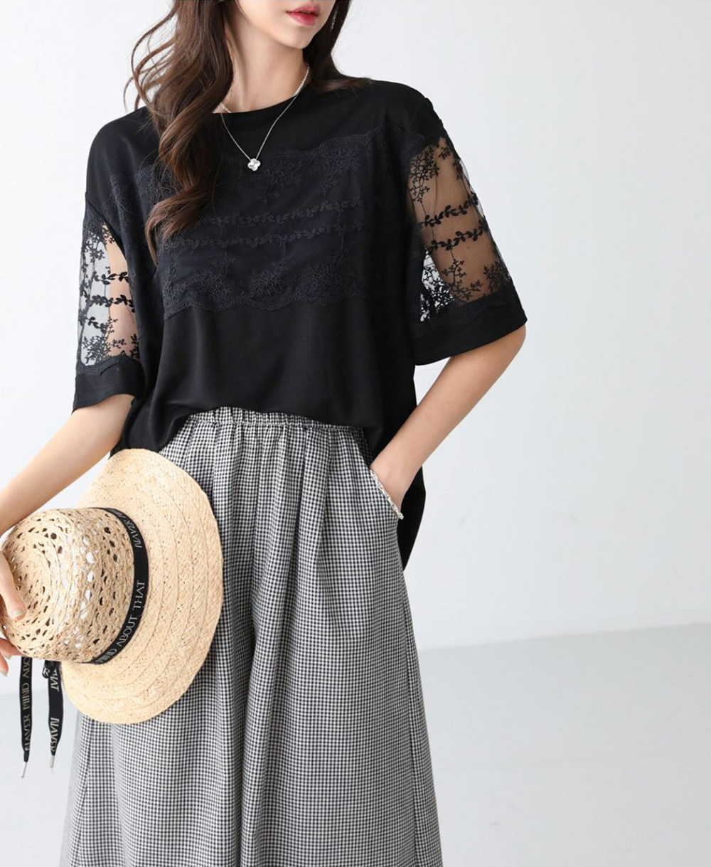 精緻蕾絲透膚袖上衣