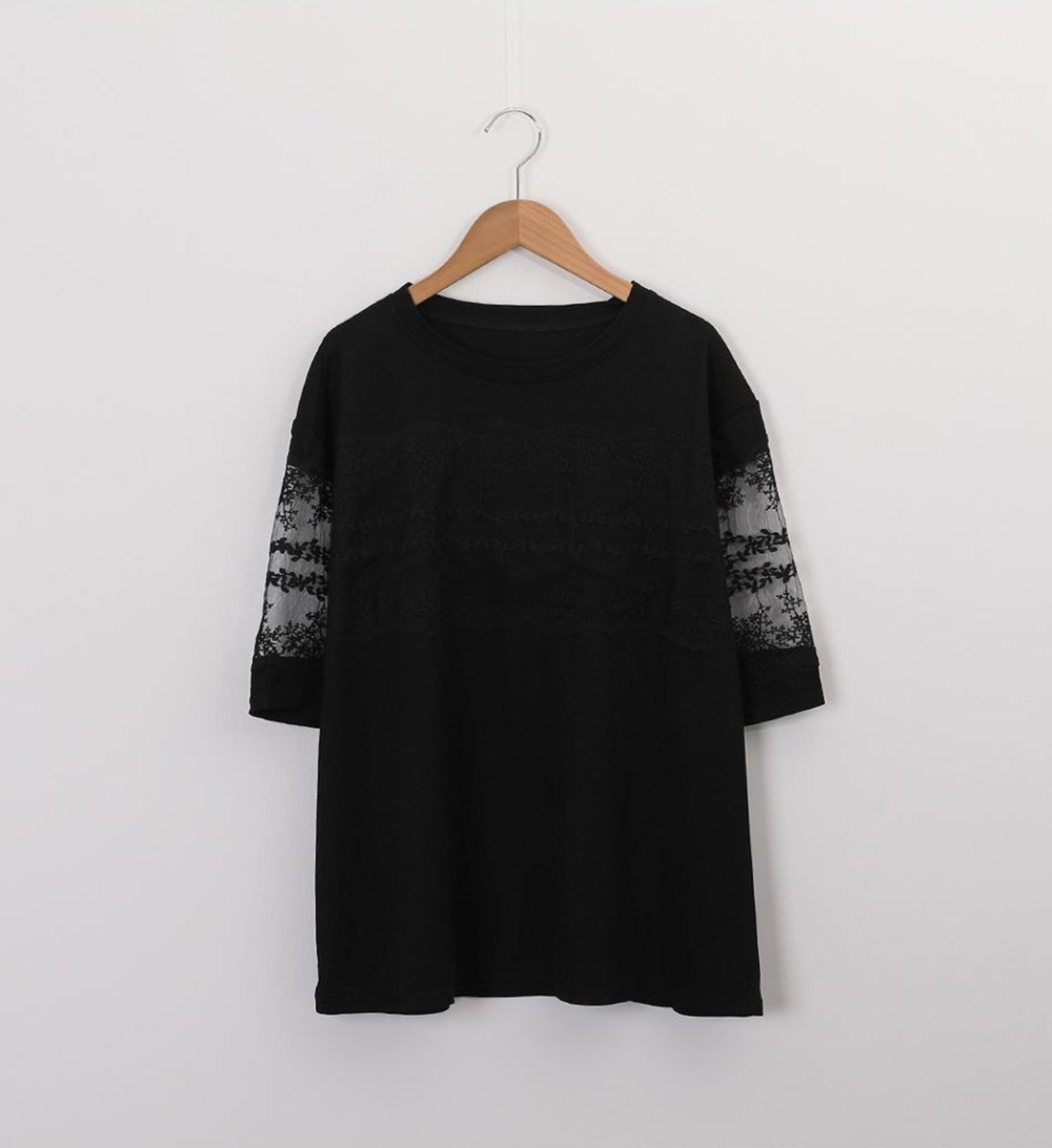 精緻蕾絲透膚袖上衣