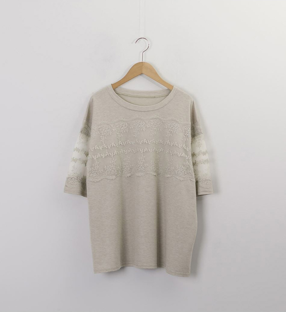 精緻蕾絲透膚袖上衣