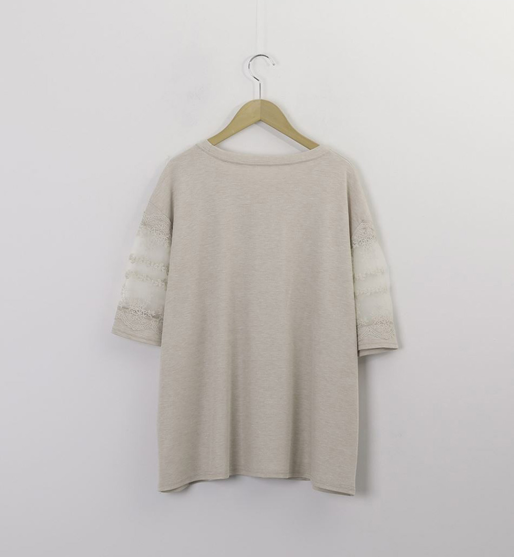 精緻蕾絲透膚袖上衣