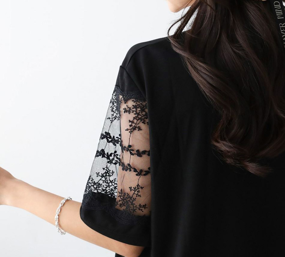 精緻蕾絲透膚袖上衣