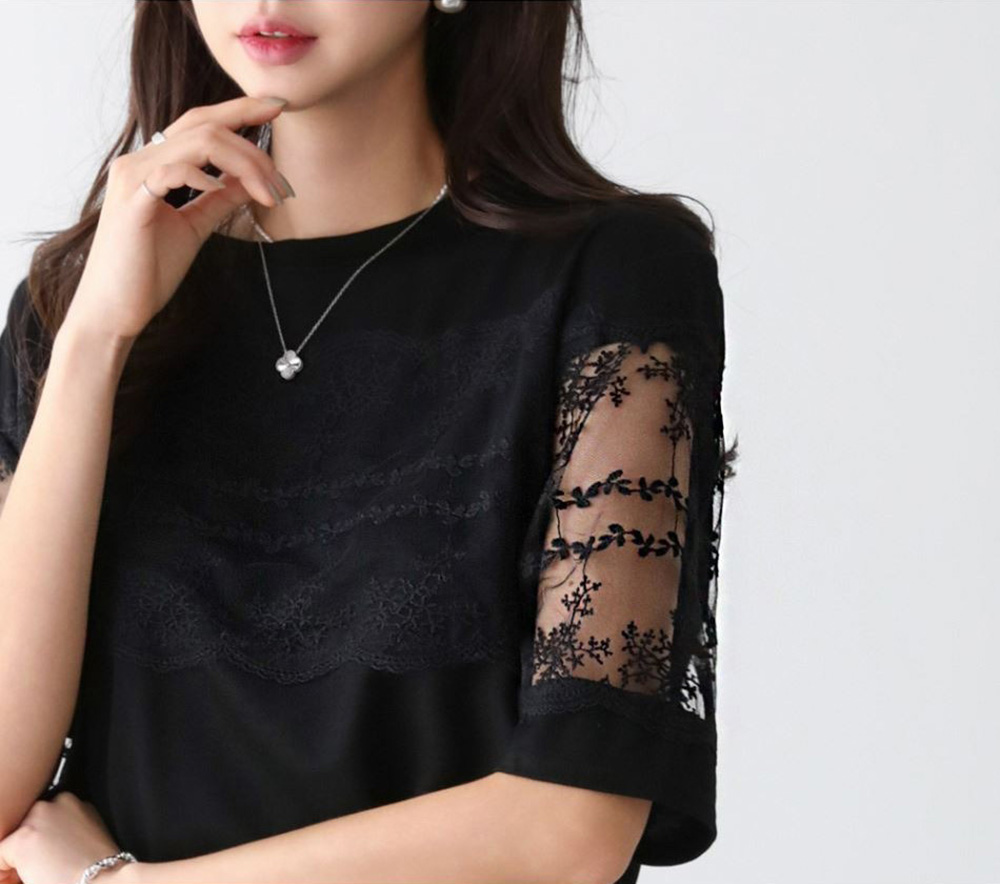 精緻蕾絲透膚袖上衣