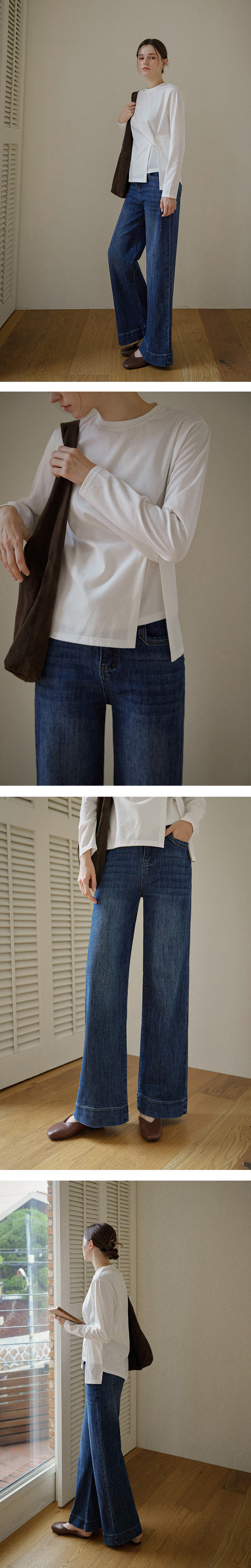 微彈刷色直筒牛仔褲