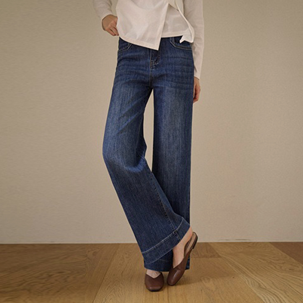 微彈刷色直筒牛仔褲