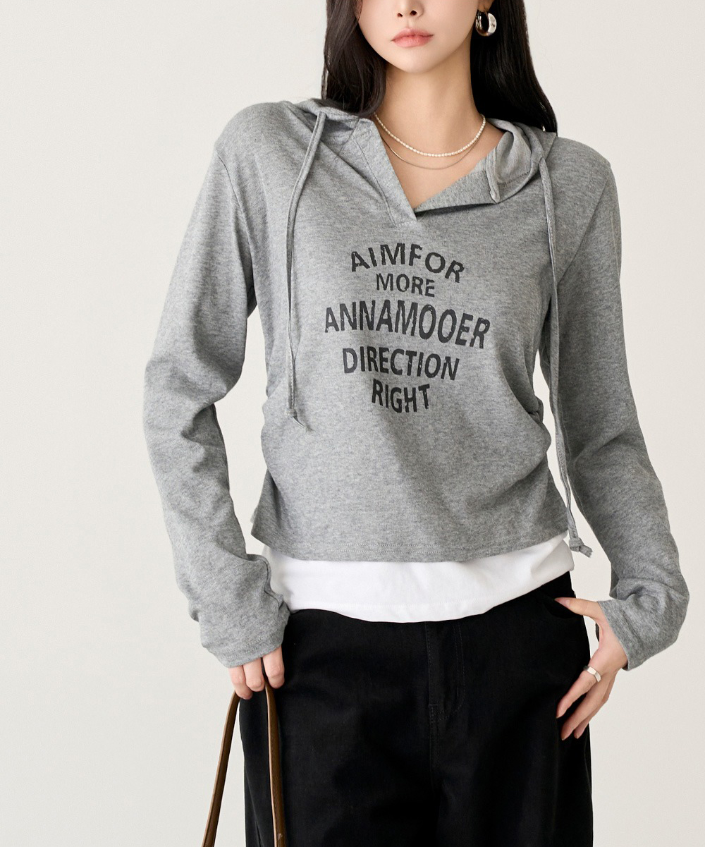 字母印花V領連帽上衣