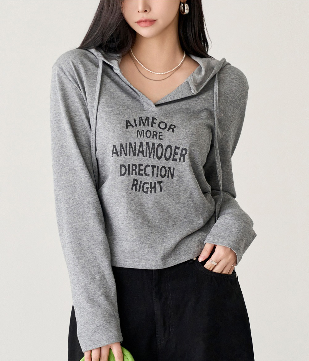 字母印花V領連帽上衣