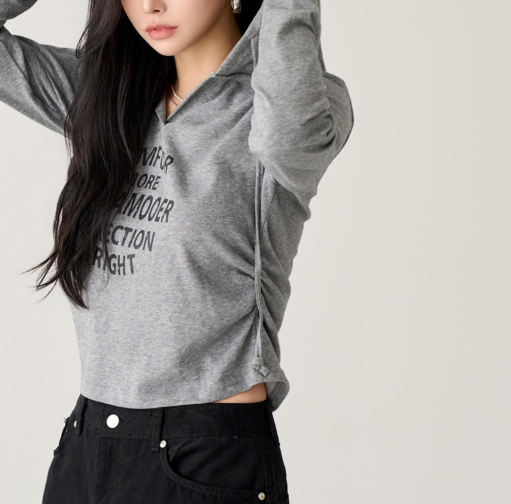 字母印花V領連帽上衣