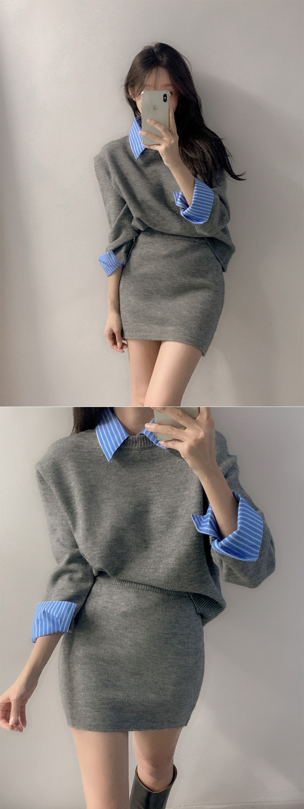 假兩件針織短裙套裝