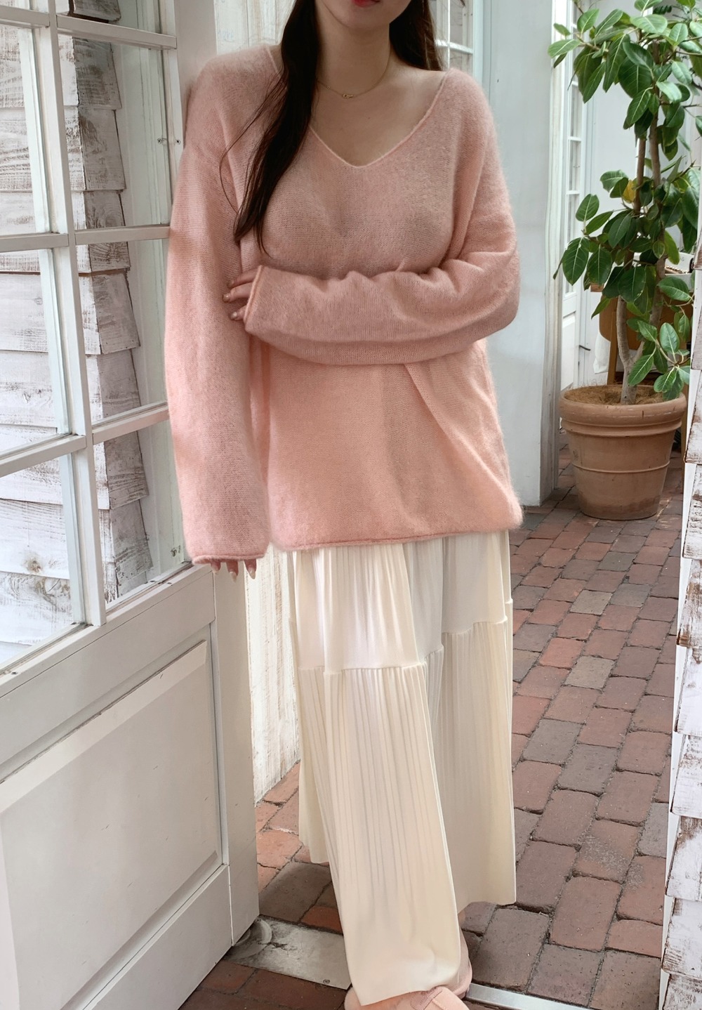 純色仙氣褶皺感長裙