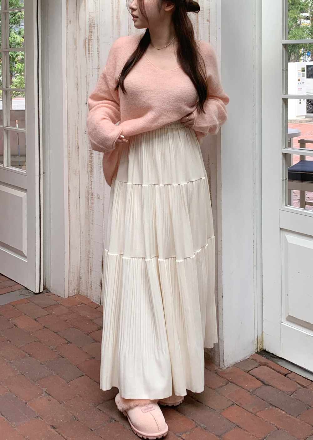 純色仙氣褶皺感長裙