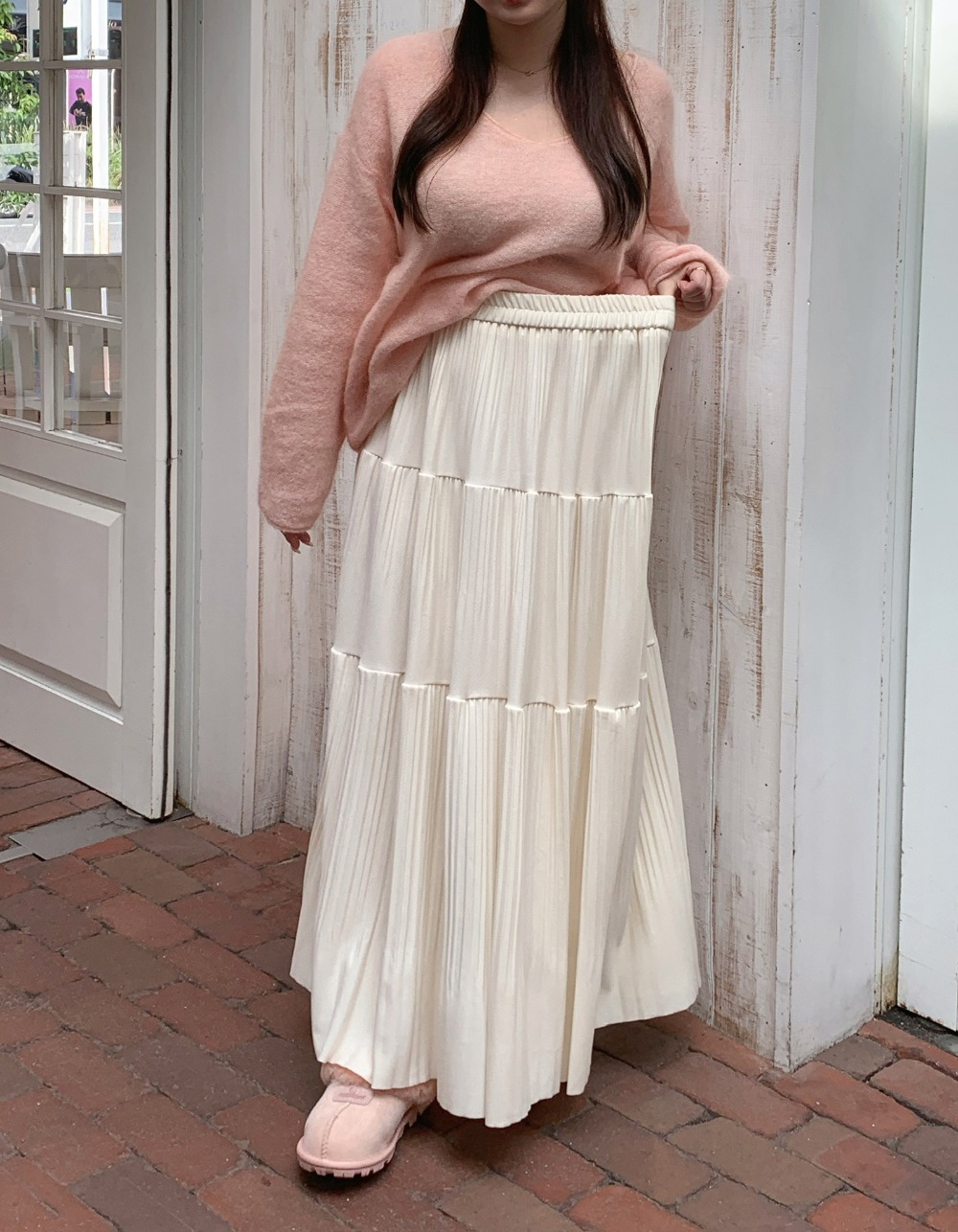 純色仙氣褶皺感長裙