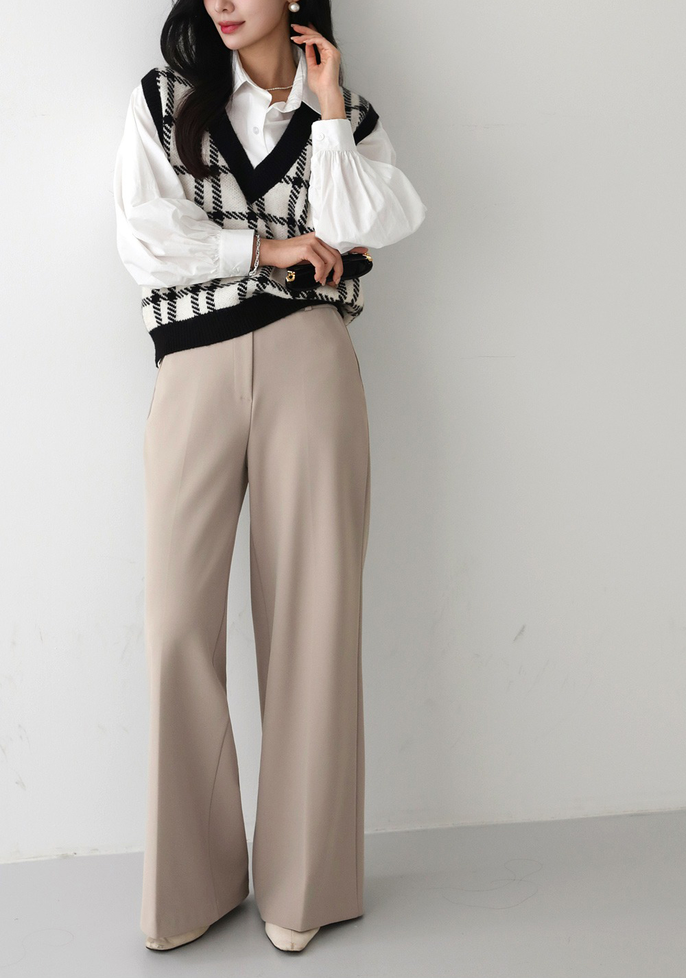 經典格紋V領針織背心