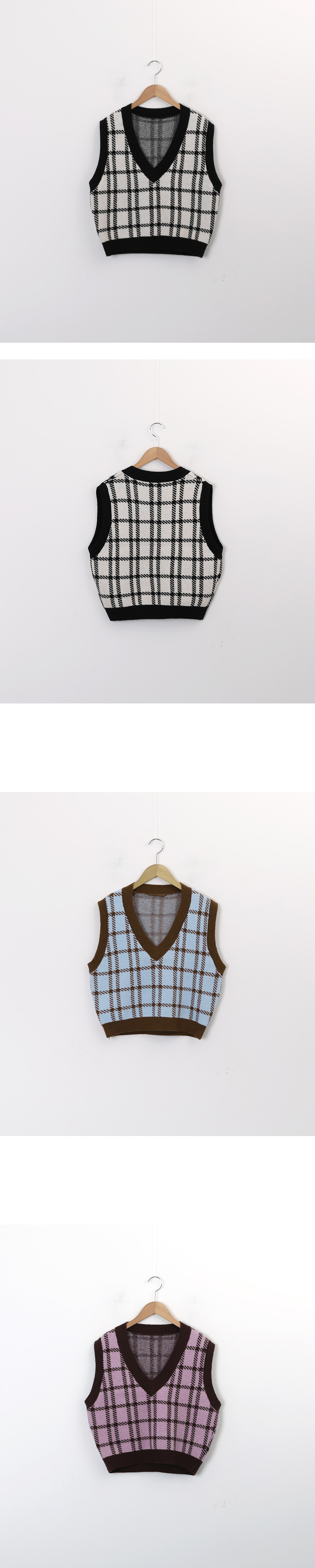 經典格紋V領針織背心