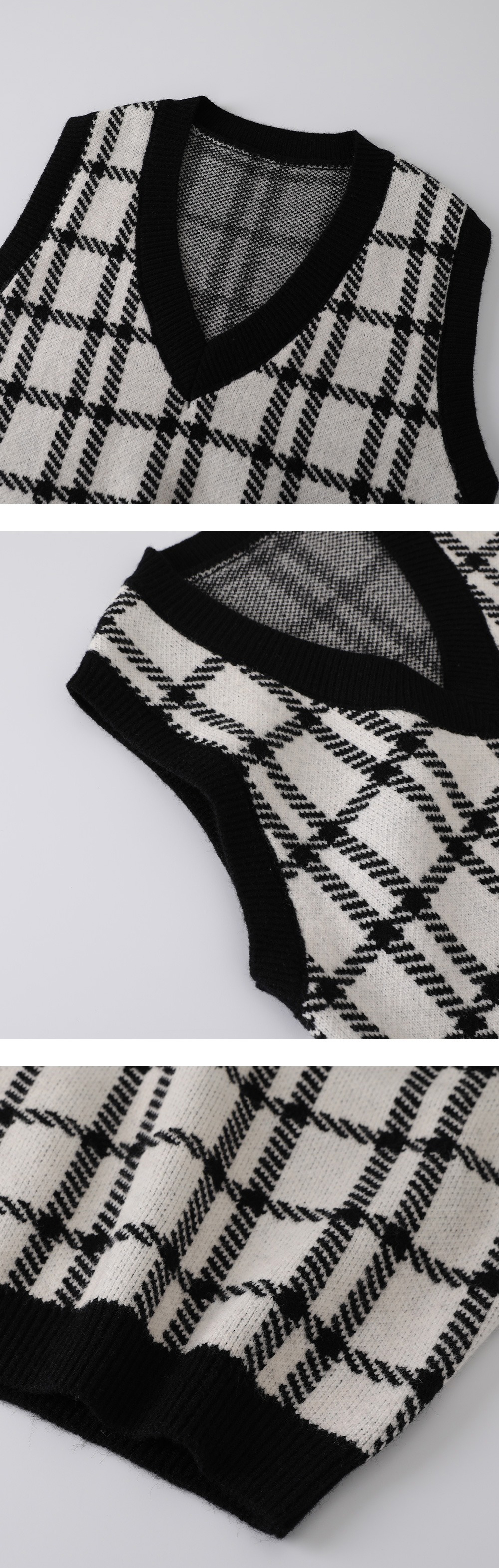 經典格紋V領針織背心