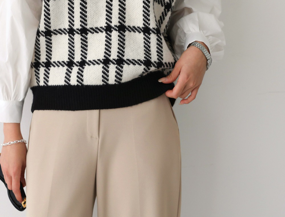 經典格紋V領針織背心