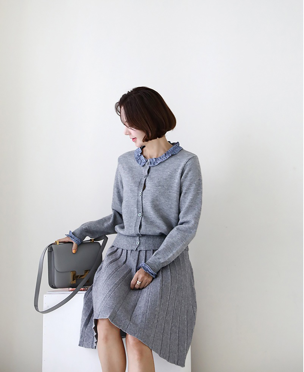 格紋荷葉邊針織外套