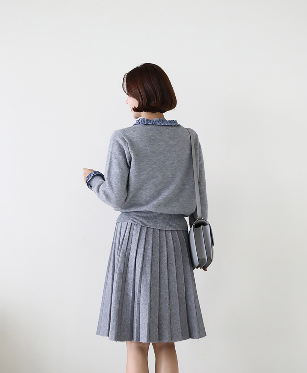 格紋荷葉邊針織外套