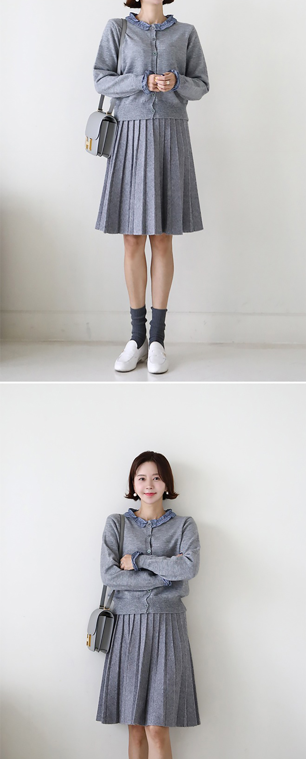 格紋荷葉邊針織外套