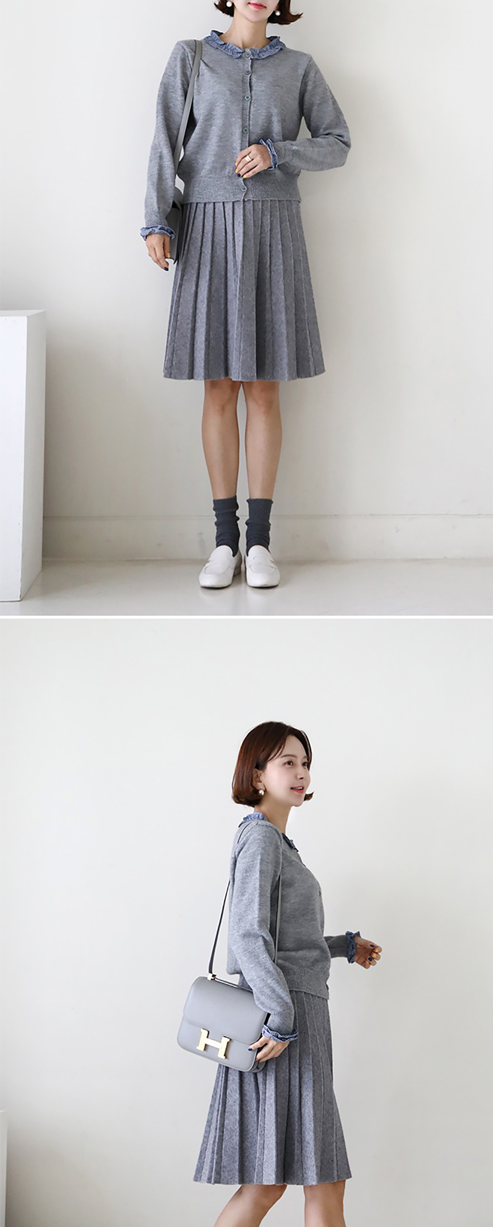 格紋荷葉邊針織外套