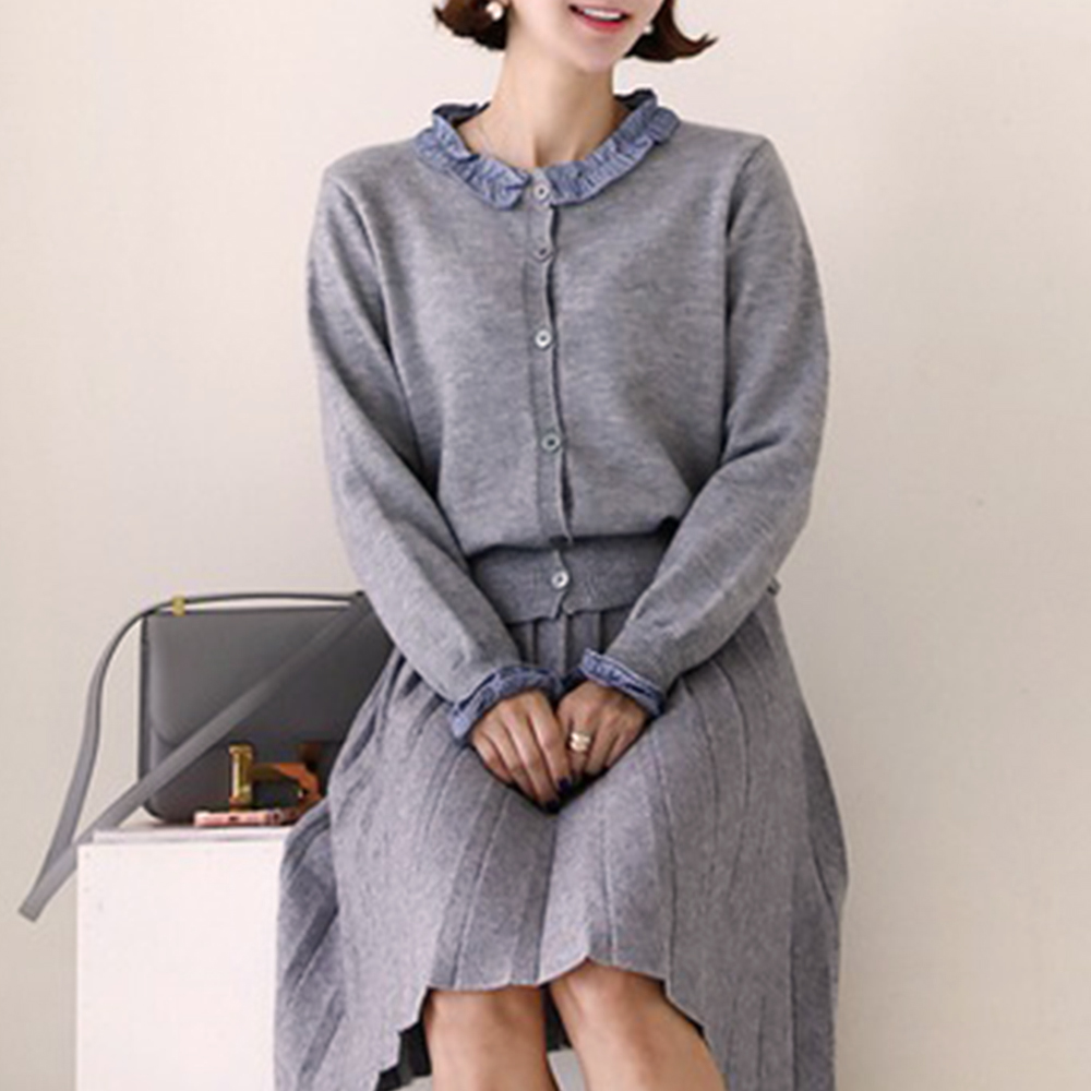 格紋荷葉邊針織外套