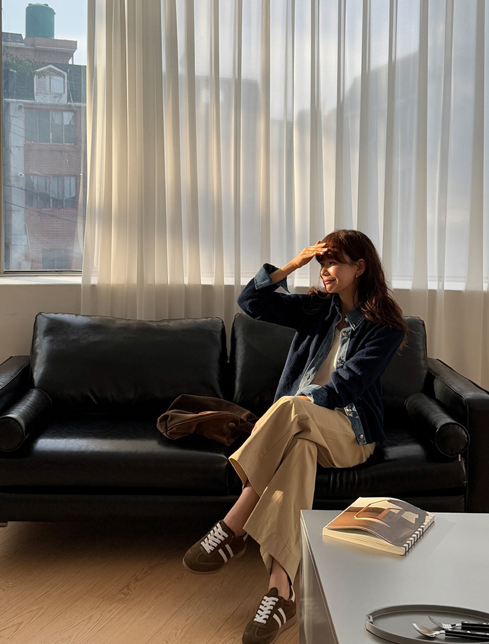 牛仔拼接針織外套