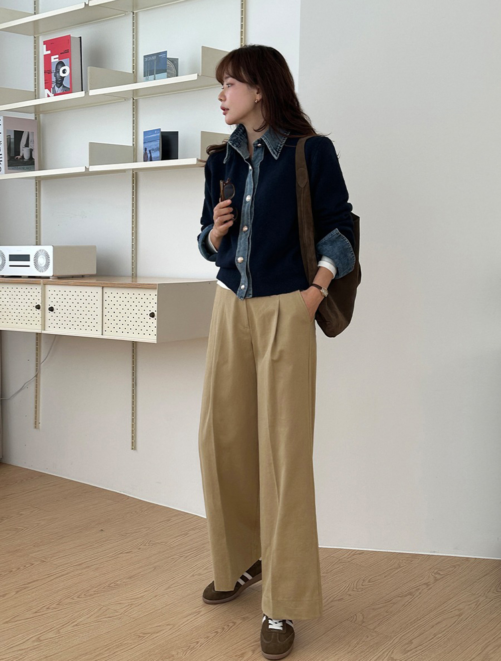 牛仔拼接針織外套