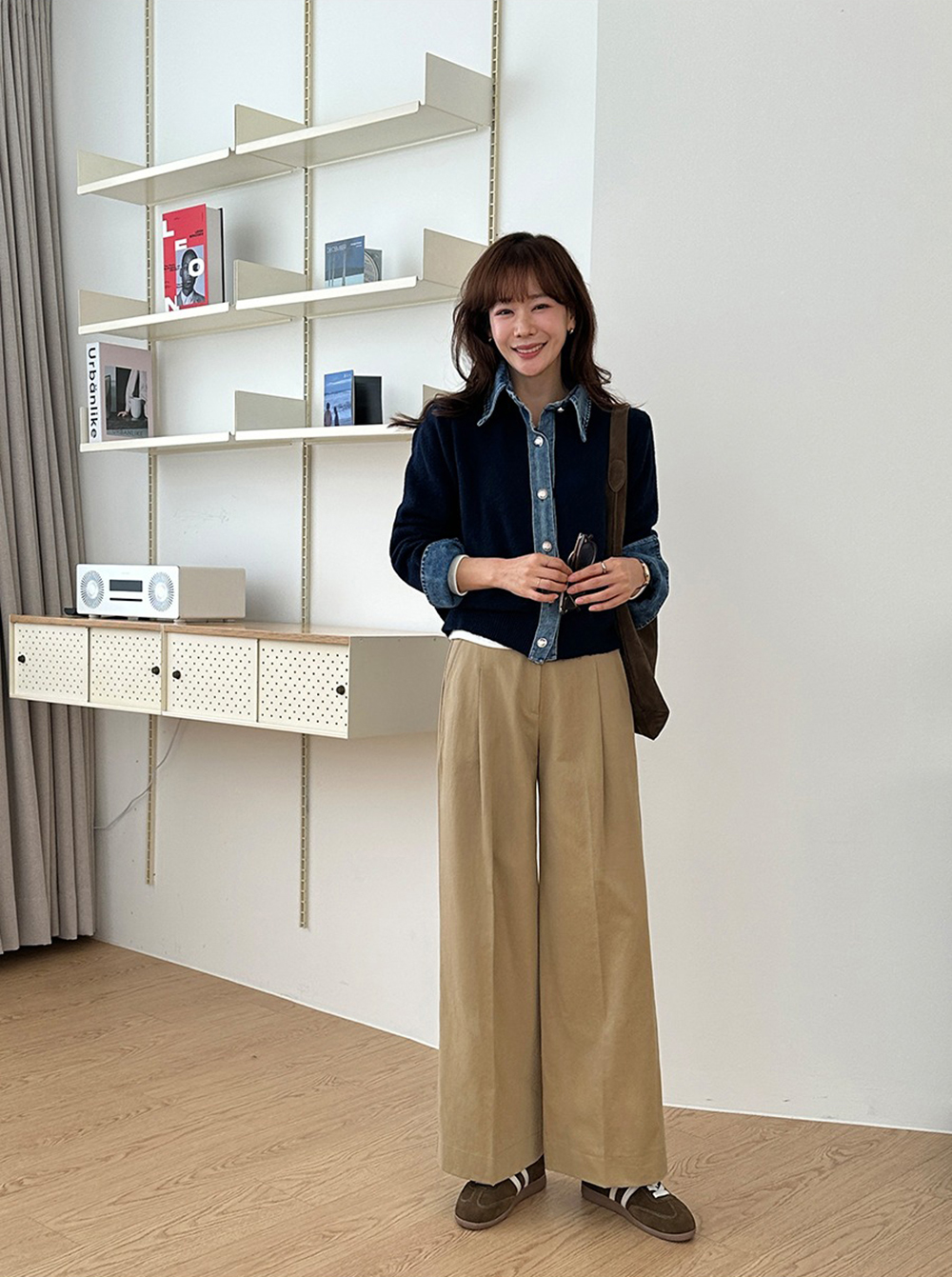 牛仔拼接針織外套