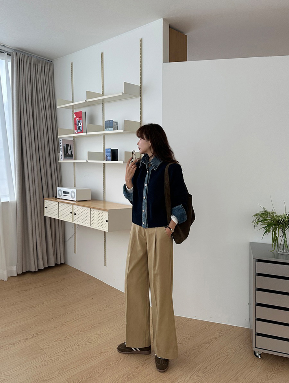 牛仔拼接針織外套