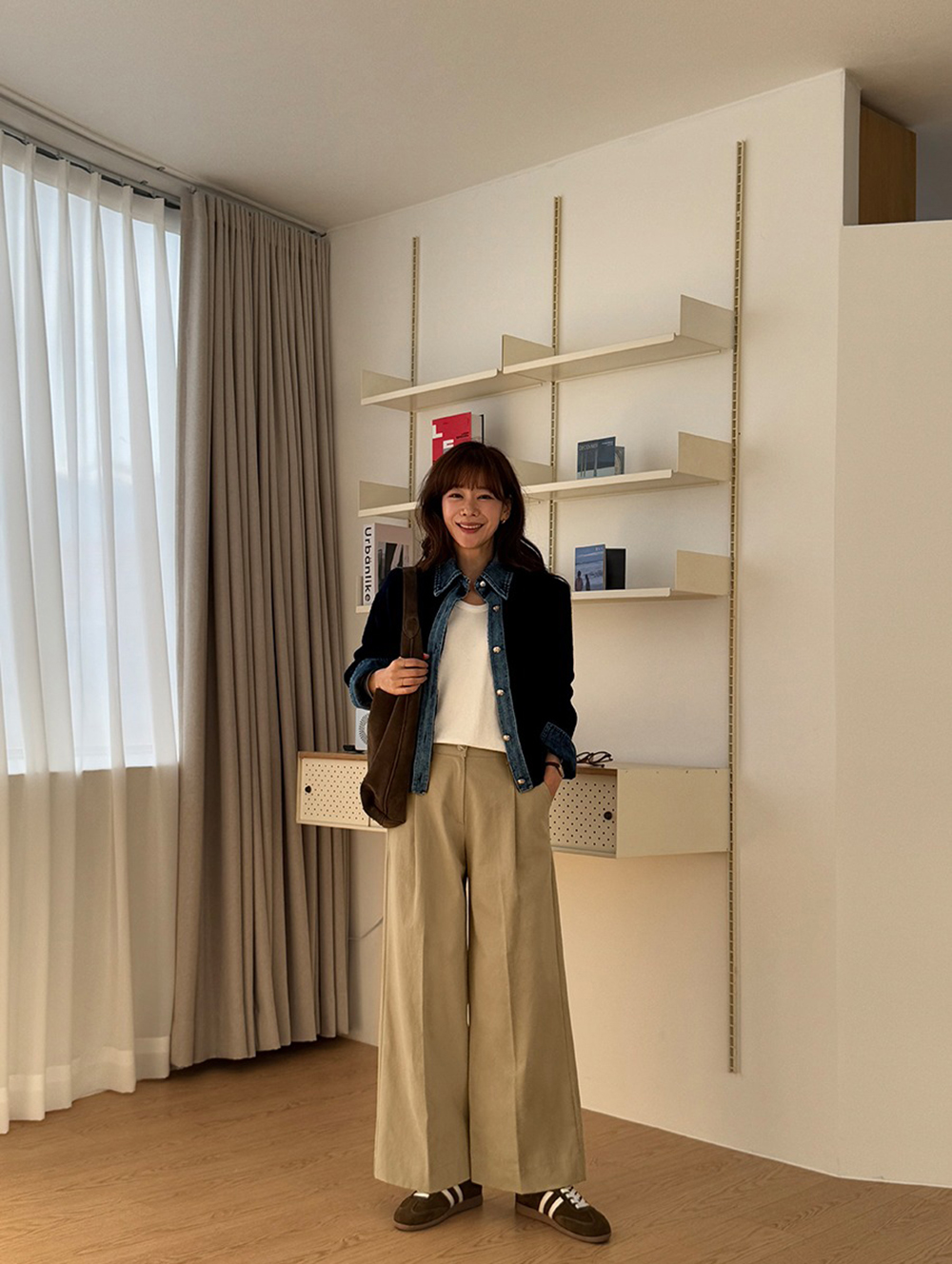 牛仔拼接針織外套