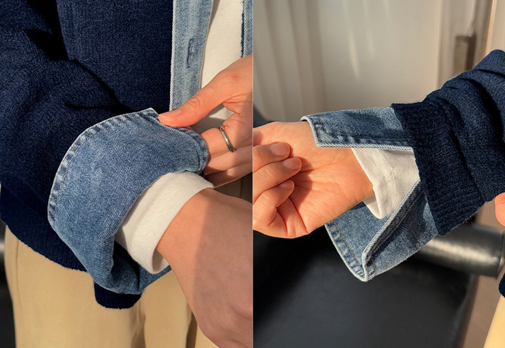 牛仔拼接針織外套