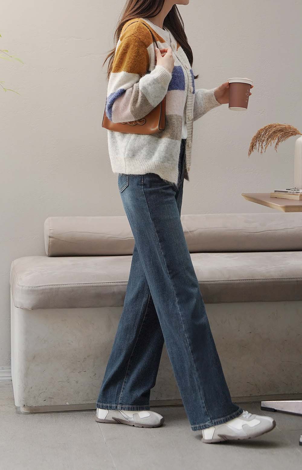 撞色條紋針織開襟外套