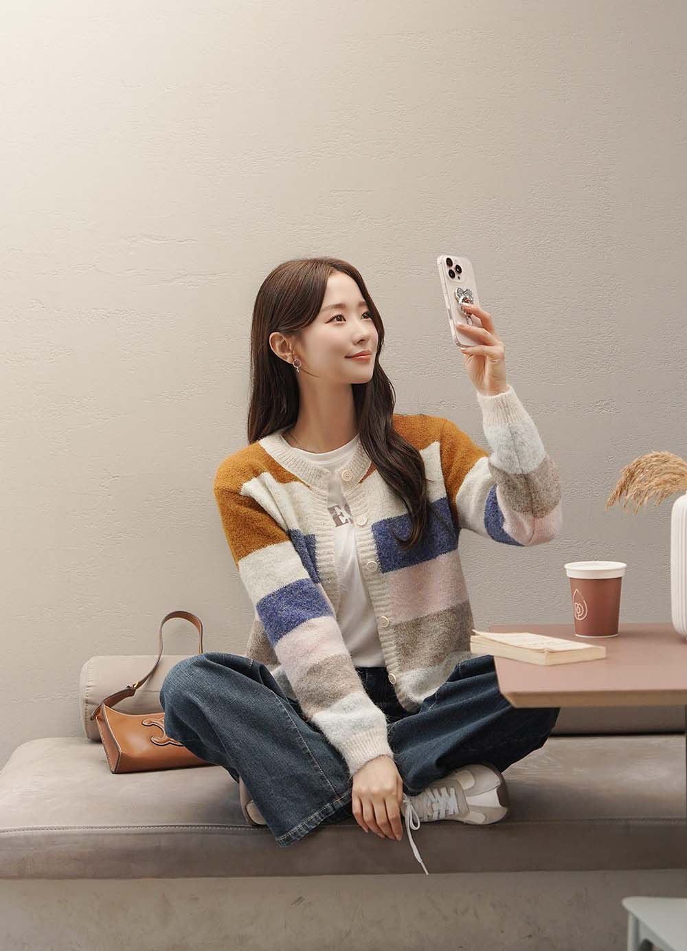 撞色條紋針織開襟外套