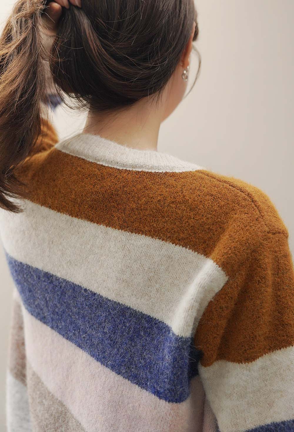 撞色條紋針織開襟外套