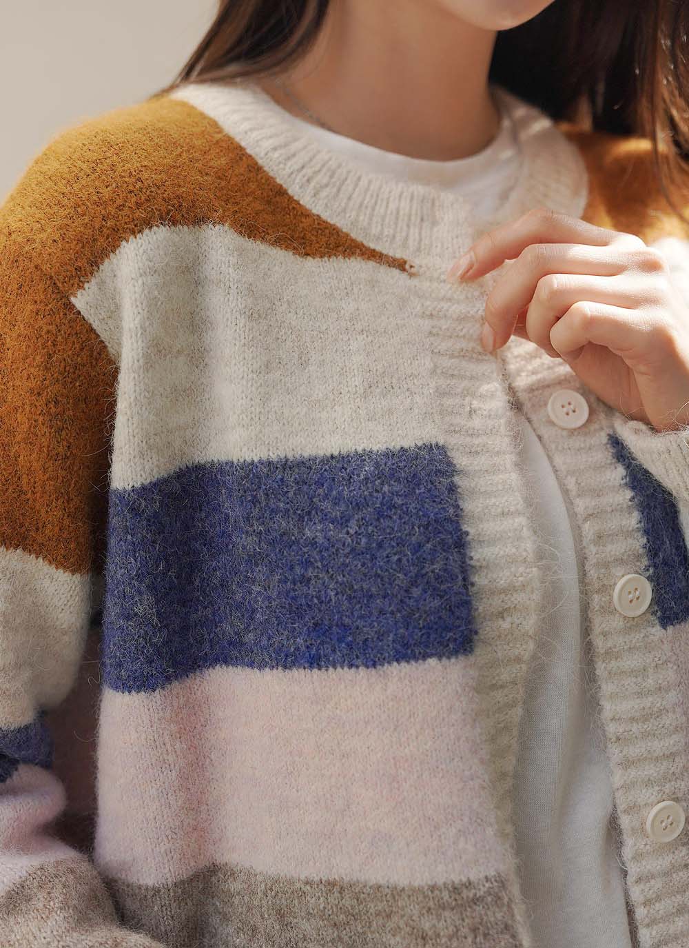 撞色條紋針織開襟外套