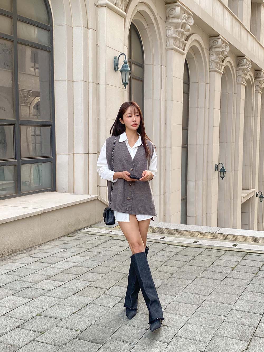 V領排釦針織背心