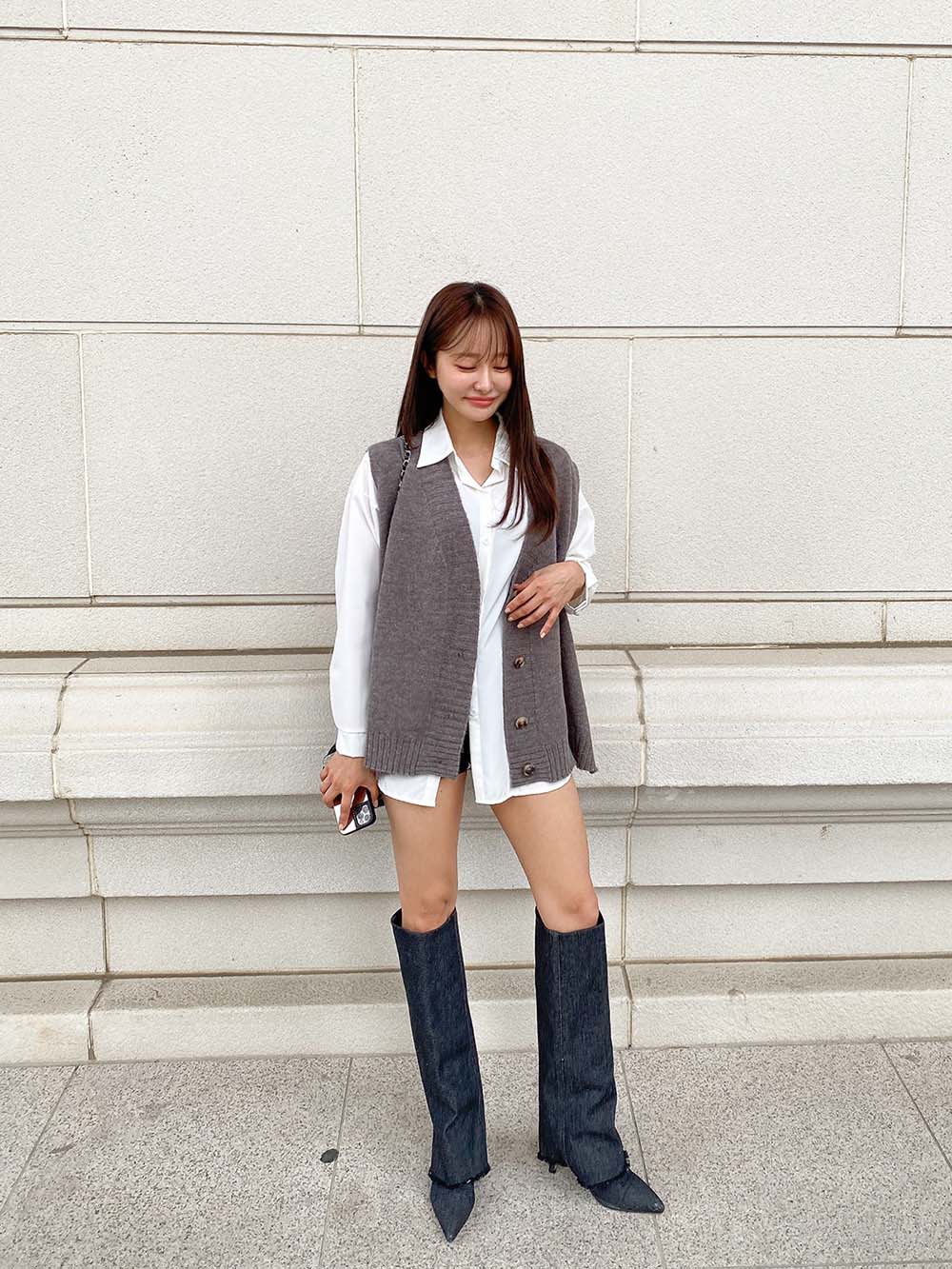 V領排釦針織背心