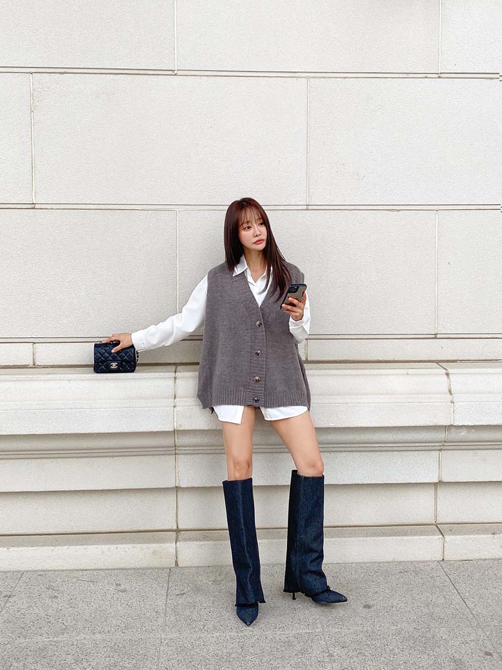 V領排釦針織背心