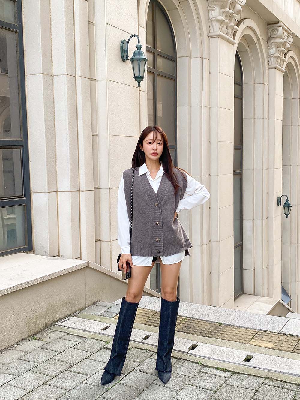 V領排釦針織背心